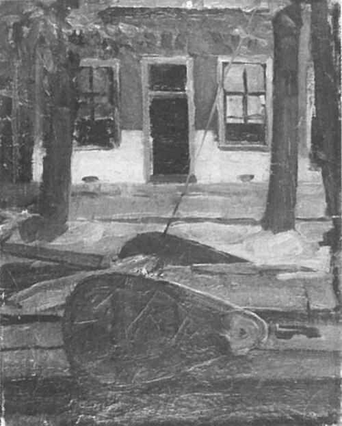 Truncated view of tjalk and house façade, 1900, Piet Mondrian