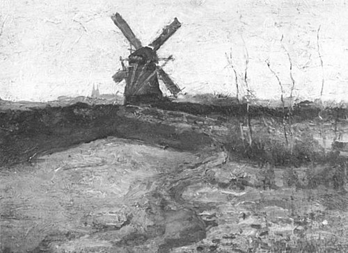 Windmill with church towers in the distance, 1902, Piet Mondrian