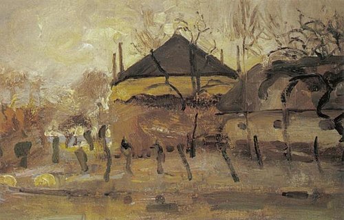Barn and haystack behind row of willows, 1905, Piet Mondrian