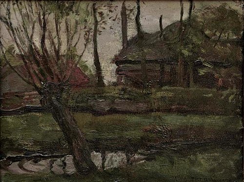 Farmyard sketch with pollarded willow at left, 1905, Piet Mondrian
