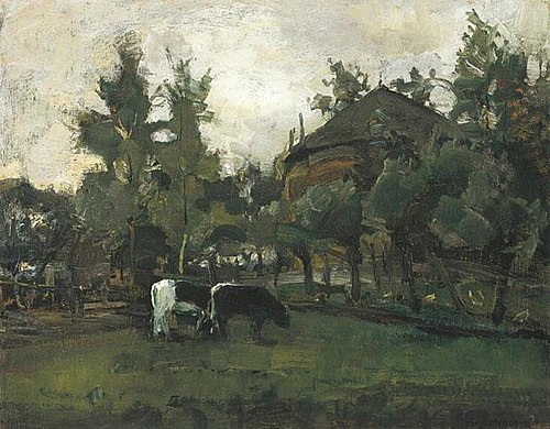 Farmyard sketch with two cows grazing, 1905, Piet Mondrian