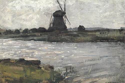 Oostzijdse mill viewed from dock at Landzicht farm, 1902, Piet Mondrian