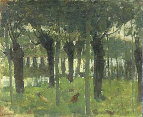 Willow grove near the water with chickens, 1905, Piet Mondrian