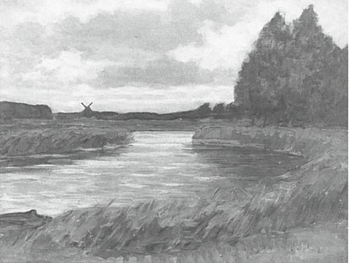 Meandering river, windmill in the distance, 1906, Piet Mondrian