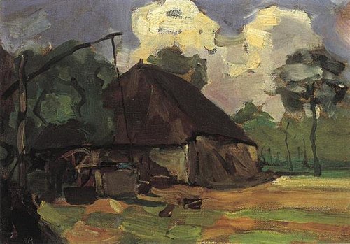 Farm building with well in daylight, 1907, Piet Mondrian