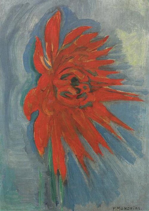 Red chryanthemum on blue background, 1909, Piet Mondrian