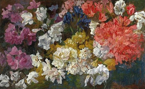 Flower arrangement with rhodondendrons and irises, 1909, Piet Mondrian