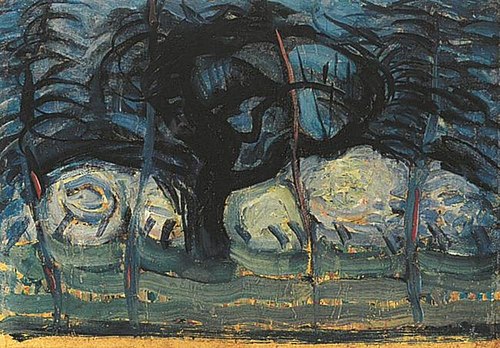 Apple tree in blue with wavy lines I, 1908, Piet Mondrian