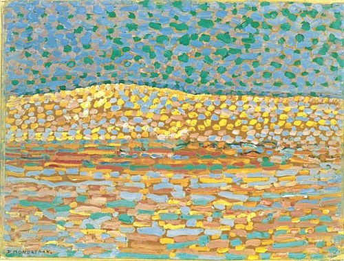Pointillist dune study, crest at left, 1909, Piet Mondrian