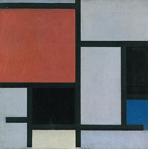 Composition with large red plane, black, blue, yellow and gray, 1921, Piet Mondrian
