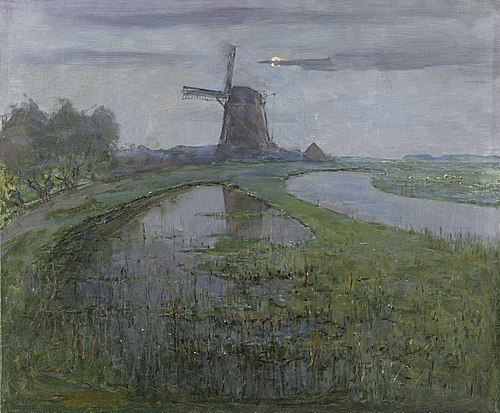 Oostzijdse Mill along the River Gein by Moonlight, 1903, Piet Mondrian