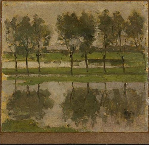 Row of eight young willows reflected in the water, 1904, Piet Mondrian