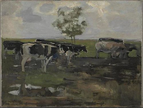 Cows in a meadow with tree, 1905, Piet Mondrian