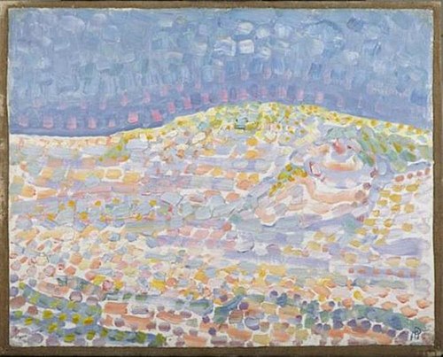 Pointillist dune study, crest at right, 1909, Piet Mondrian