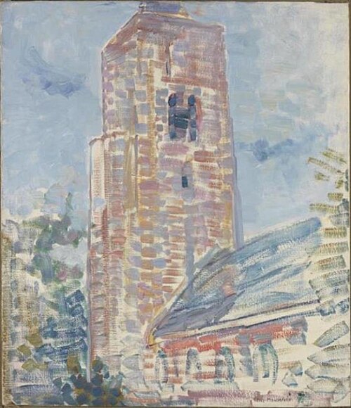 Church at Oostkapelle, nave and tower, 1908, Piet Mondrian