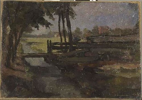 Irrigation ditch with bridge, sketch, 1894, Piet Mondrian