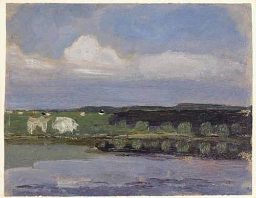 Watercourse, field with cows and sky with cloud, 1903, Piet Mondrian