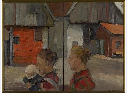 Rear gables of farm buildings with figures, 1894, Piet Mondrian