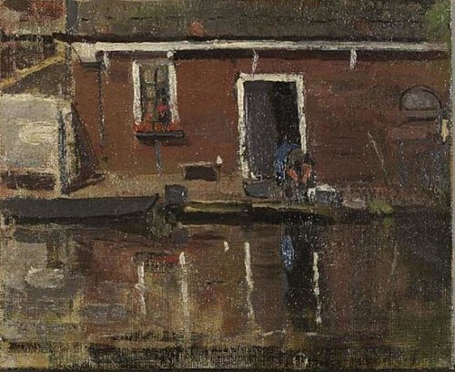 House façade on the water with woman washing, 1901, Piet Mondrian