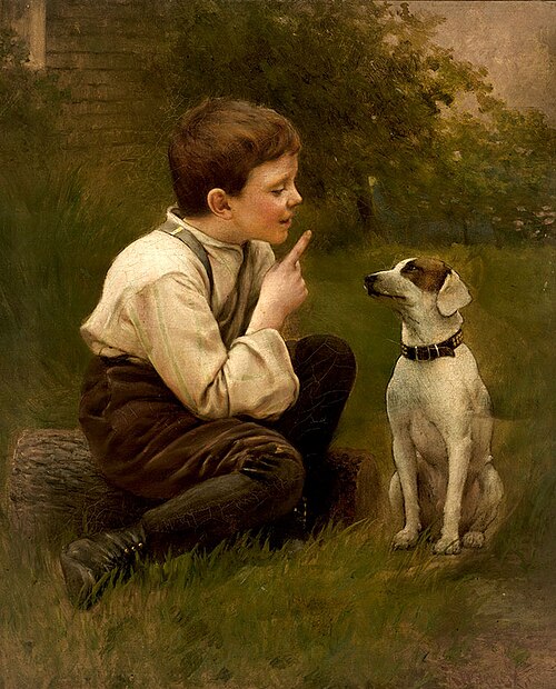 Boy with his dog, , Karl Witkowski