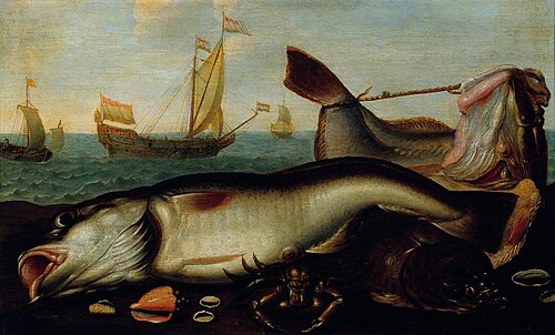 Fish Still Life with Seascape, 1649, Willem Ormea