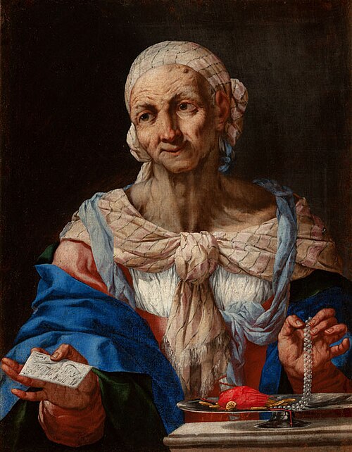 Old Woman with Pearls and Letter (Vanitas), 1663, Giovan Battista Langetti