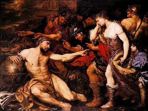 Archimede con le allegorie della pace e della guerra, 1668, Giovan Battista Langetti