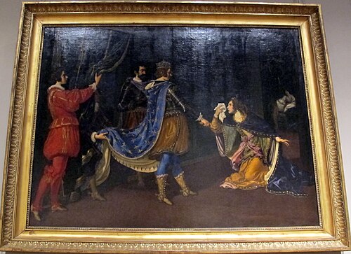 Isabelle d'Aragon implorant Charles VIII en faveur de son père, Alphonse, roi de Naples, et de son m, 1628, Giovanni Bilivert