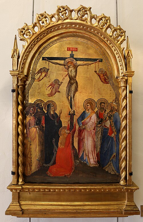 Le Calvaire avec cinq saints (Catherine, François, Marie-Madeleine, Barthélémy, saint Évêque), 1350, Giovanni Bonsi