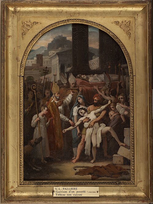 Esquisse pour l'église Saint-Gervais : Guérison d'un possédé lors de la translation des corps de sai, 1819, Louis Pallière