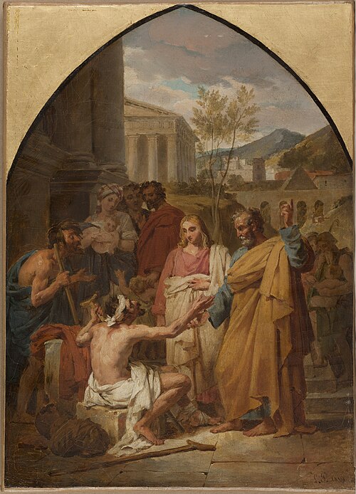 Esquisse pour l'église Saint-Séverin : Saint Pierre guérissant un boiteux à la porte du Temple de Jé, 1819, Louis Pallière