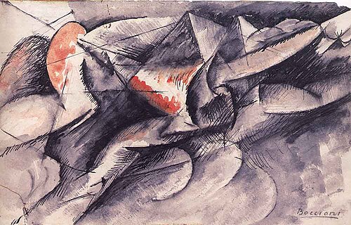 Horse and houses, 1914, Umberto Boccioni