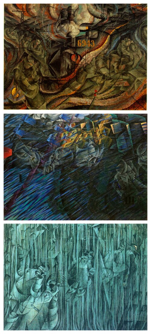 États d'âme I, II et III, 1911, Umberto Boccioni