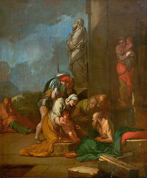 Nymphe Liriope bringt ihren Sohn Narcissus zu Tiresias, 1671, Giulio Carpioni