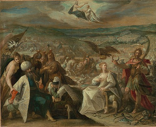 Cinq Allégories des Guerres turques : conquête de conquest of Stuhlweissenburg, 1603, Hans von Aachen