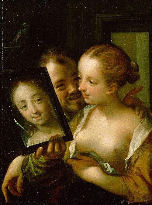 Couple with a mirror, 1625, Hans von Aachen