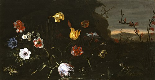 Flowers by a Pond with Frogs, 1670, Giuseppe Recco