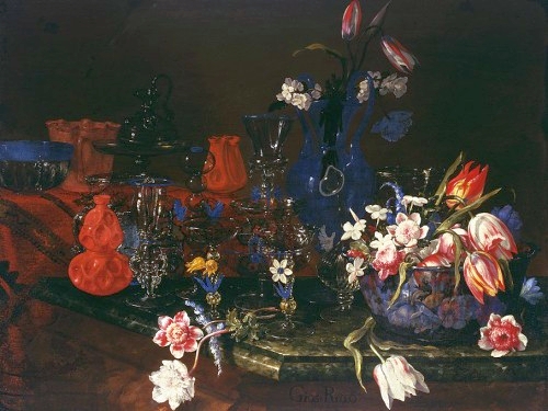 Nature morte avec des plats en verre., 1700, Giuseppe Recco