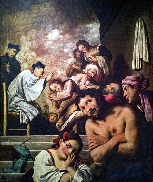 Marco Gussoni qui bénit les victimes de la peste dans le Lazaret de Ferrare, 1664, Pietro della Vecchia