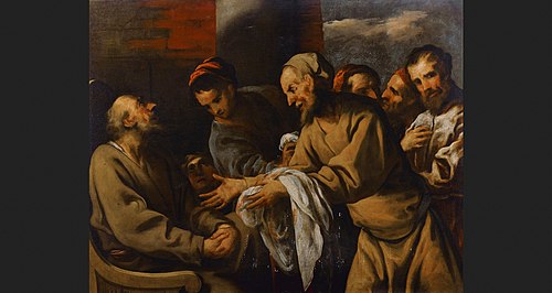 Joseph's brothers returning his bloodied tunic to their father, 1665, Pietro della Vecchia