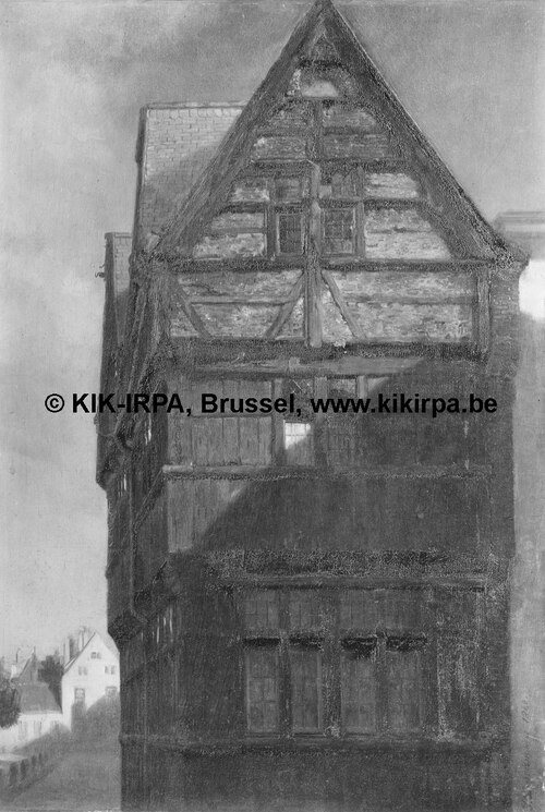 Sixteenth–Century Wooden Façade on Groenplaatsstraat in Antwerp, 1840, Joseph Laurent Dyckmans