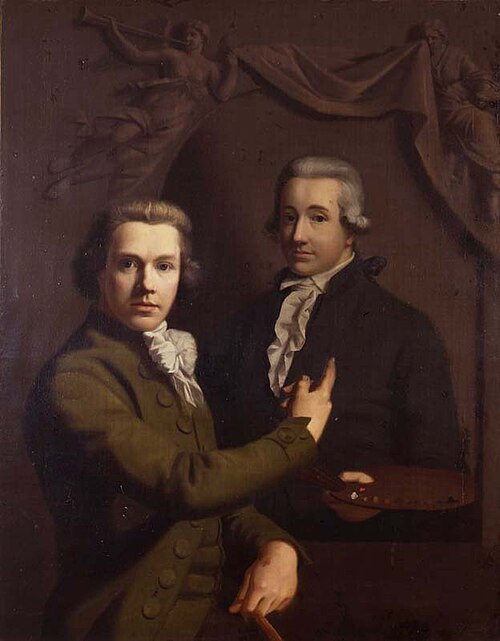 Portret van Willem Bartel van der Kooi, schilderende portret van overleden vriend Dirk Jacobs Ploegs, 1796, Willem Bartel van der Kooi