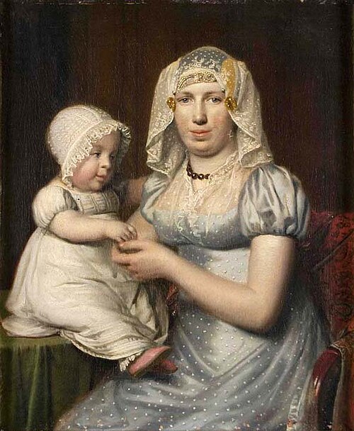 Portret (kniestuk) van Eelkje Poppes en haar dochter Petronella Joh. Carolina, 1822, Willem Bartel van der Kooi