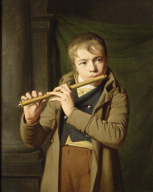 Portret van jongen die dwarsfluit bespeelt, 1829, Willem Bartel van der Kooi
