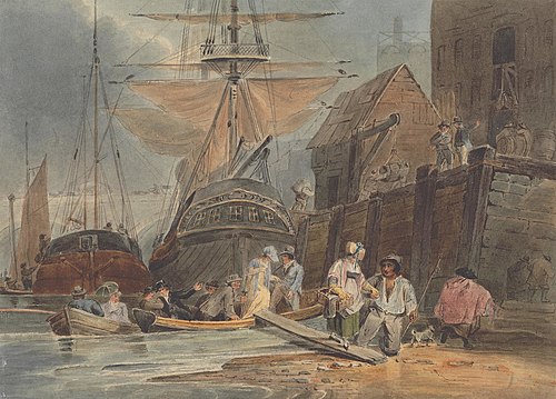 Ships at Wharf with Passengers Disembarking, , Luke Clennell
