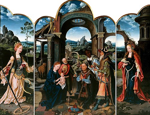 Adoration des Mages avec Sigismond I de la Pologne., 1520, Joos van Cleve