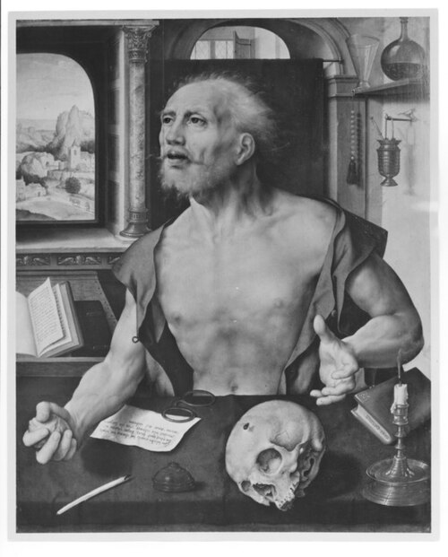 De boetvaardige Hieronymus in zijn studeervertrek, 1531, Joos van Cleve