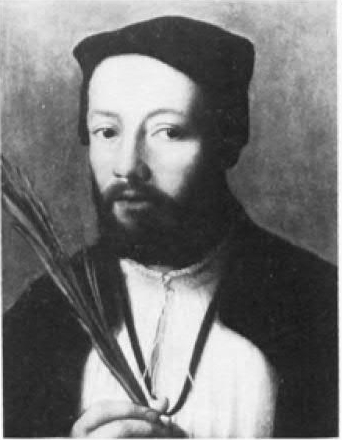 Portrait of een man met palmtak (een Jeruzalemvaarder?), 1535, Joos van Cleve