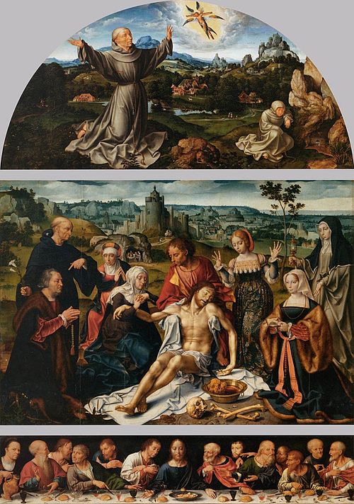 Altarpiece with Lamentation over Christ as central panel, 1535, Joos van Cleve