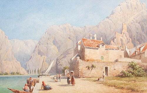 A southern coastline, surrounded by a mountain range, 1889, Gottfried Seelos